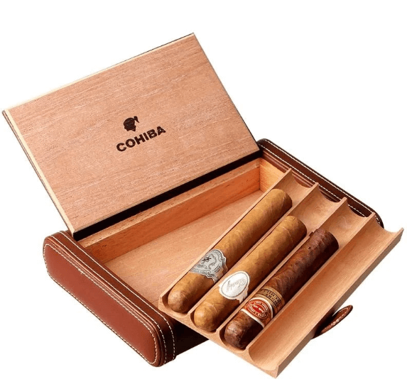 Luxury Leather Cedar Wood Humidor for 4 Cigars