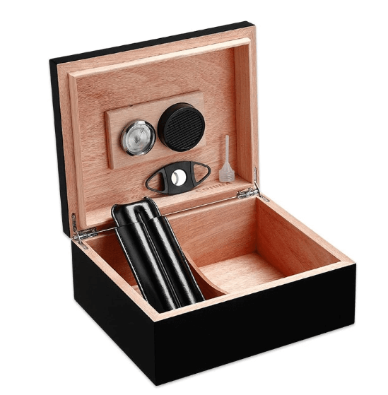 Luxury Black Cigar Humidor Box - 50 Capacity