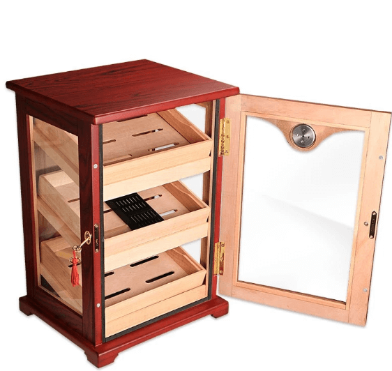 Luxury Cedar Glass Cigar Humidor Cabinet 110 Capacity