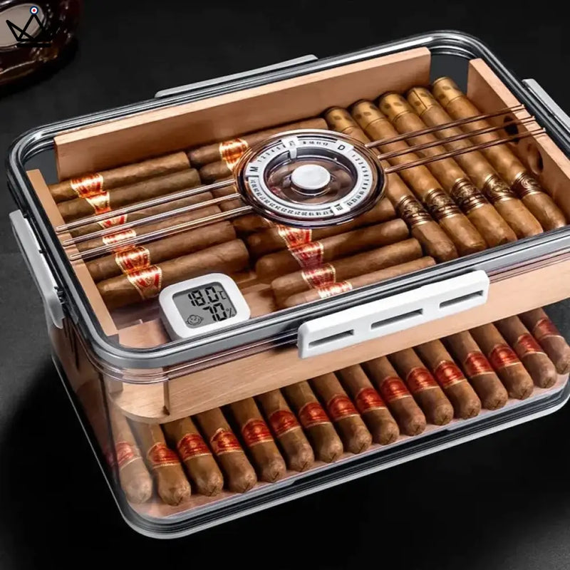 Transparent Cigar Humidor Box with Hygrometer