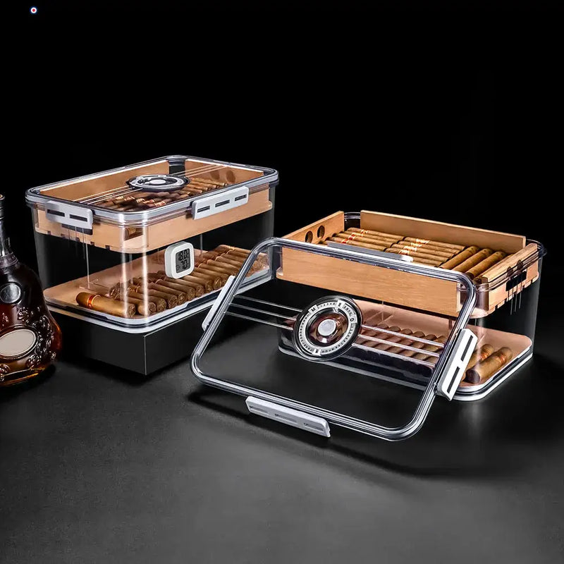 Transparent Cigar Humidor Box with Hygrometer