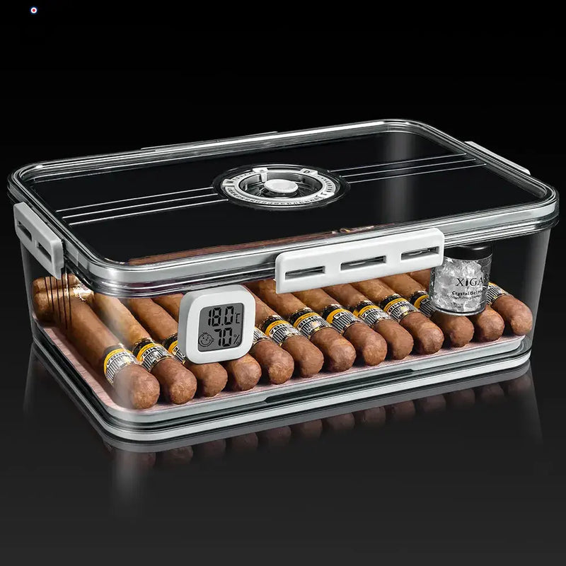 Transparent Cigar Humidor Box with Hygrometer