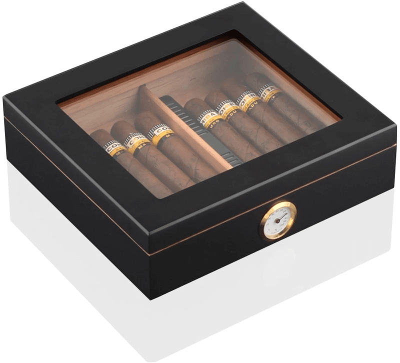 High-End Glass Cigar Humidor Box for 25 Cigars