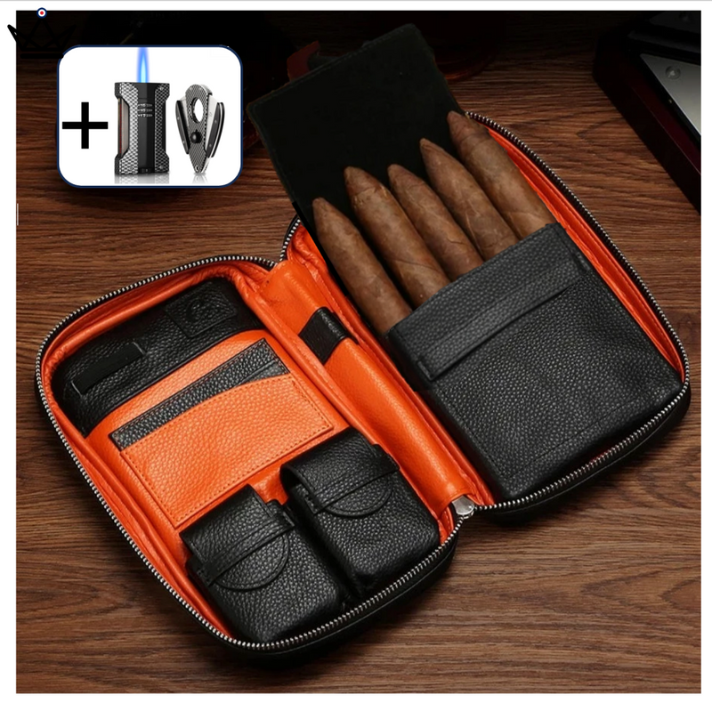 Travel Leather Cigar Humidor Box for 5 Cigars