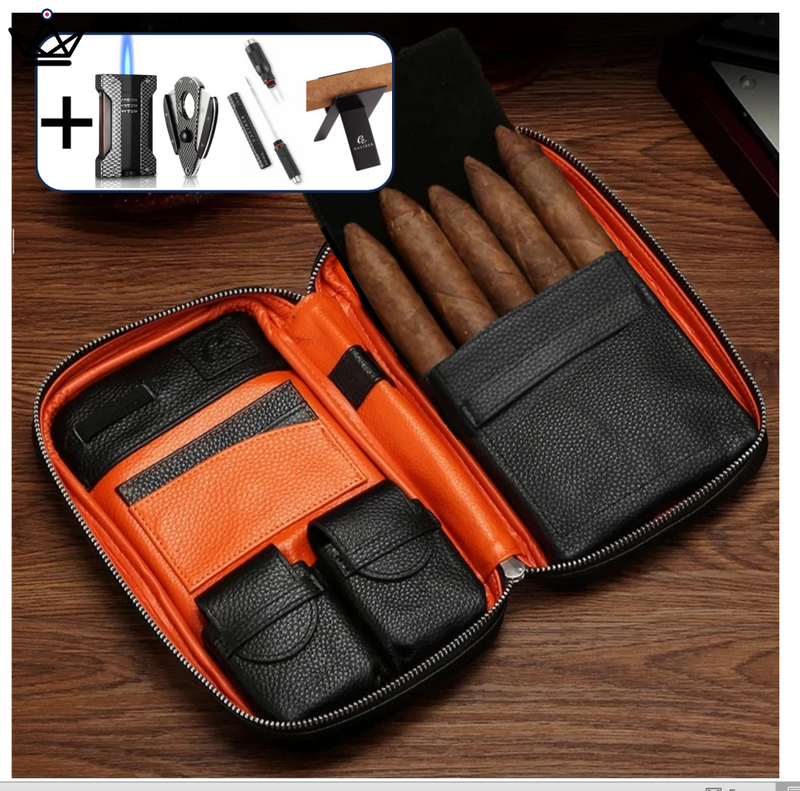 Travel Leather Cigar Humidor Box for 5 Cigars