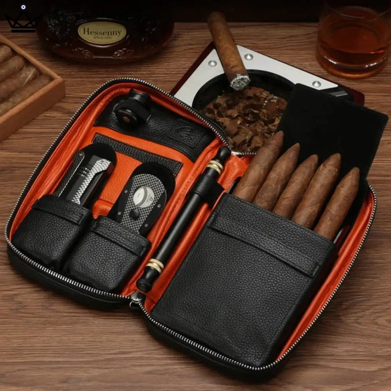 Travel Leather Cigar Humidor Box for 5 Cigars