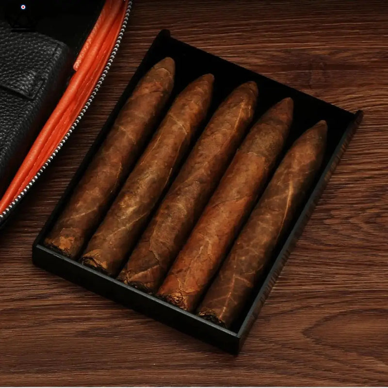 Travel Leather Cigar Humidor Box for 5 Cigars