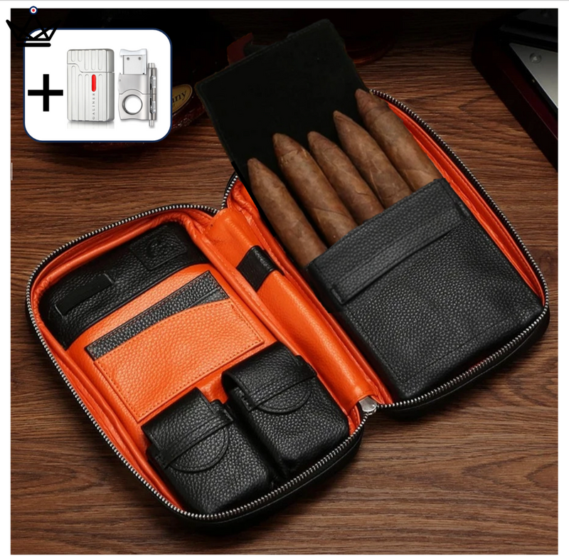 Travel Leather Cigar Humidor Box for 5 Cigars