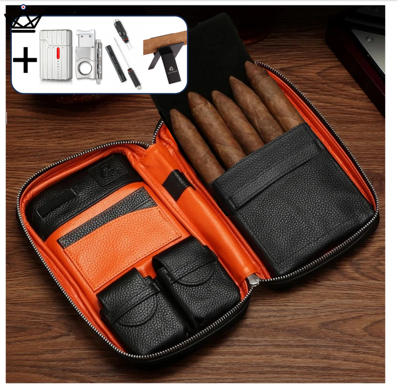 Travel Leather Cigar Humidor Box for 5 Cigars