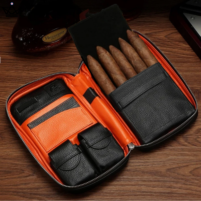 Travel Leather Cigar Humidor Box for 5 Cigars