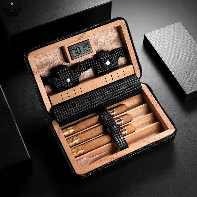 Leather Cedar Cigar Humidor Box - Travel Edition