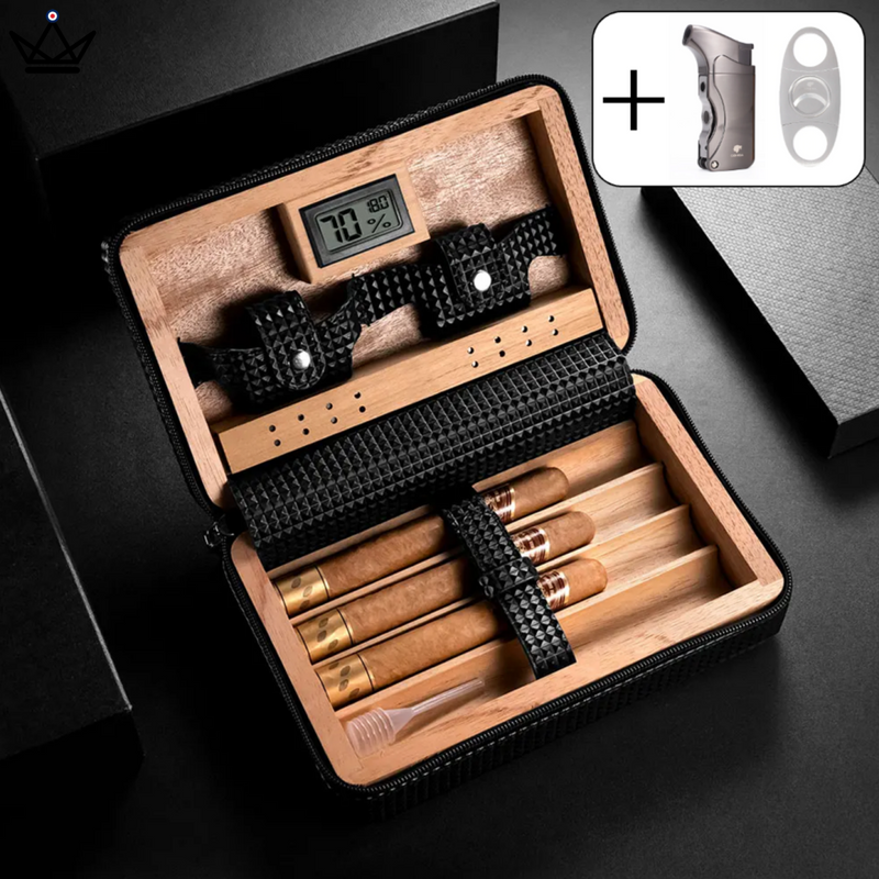 Leather Cedar Cigar Humidor Box - Travel Edition