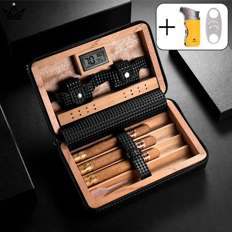 Leather Cedar Cigar Humidor Box - Travel Edition