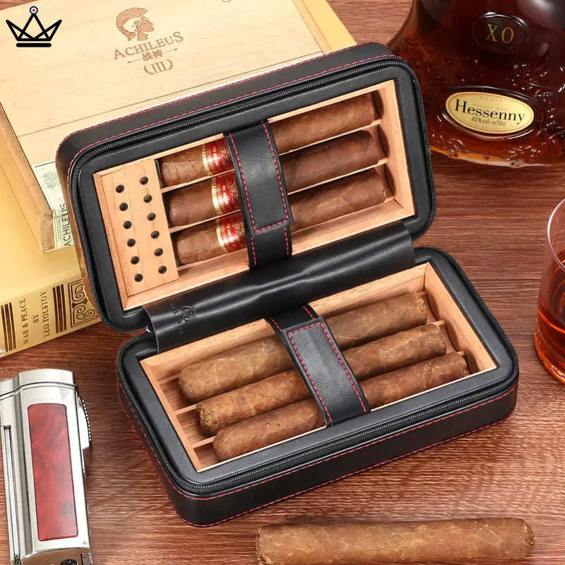 Luxury Leather Travel Cigar Humidor - Elegant & Practical