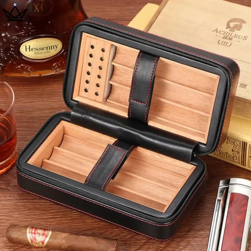 Luxury Leather Travel Cigar Humidor - Elegant & Practical