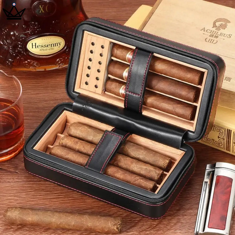 Luxury Leather Travel Cigar Humidor - Elegant & Practical