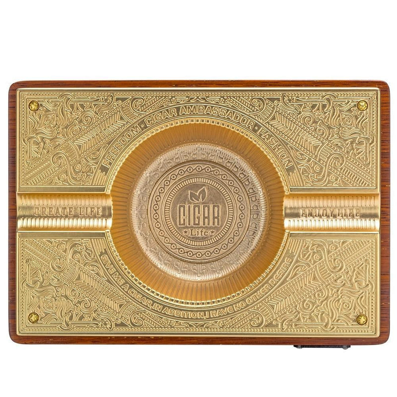 Luxury Wooden Cigar Ashtray with Metal Reinforcement