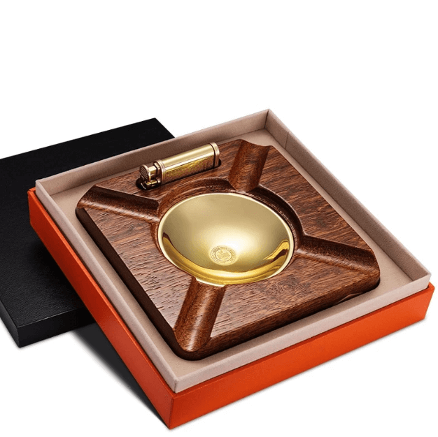 Luxury Cigar Ashtray with Gold Lighter