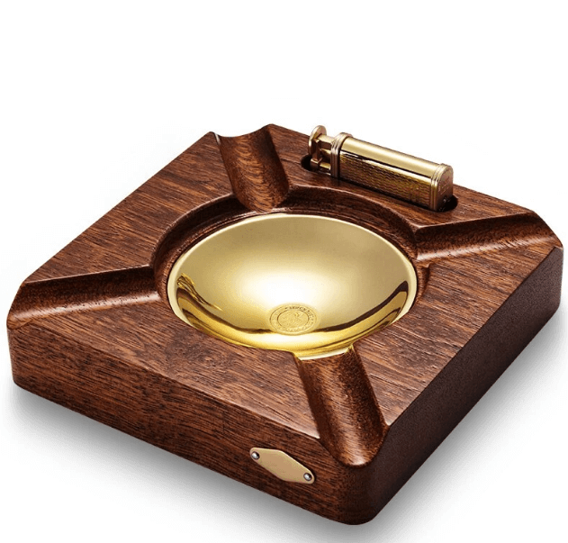 Luxury Cigar Ashtray with Gold Lighter