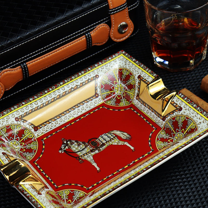 Luxury Equestrian Ceramic Cigar Ashtray - Limited Edition