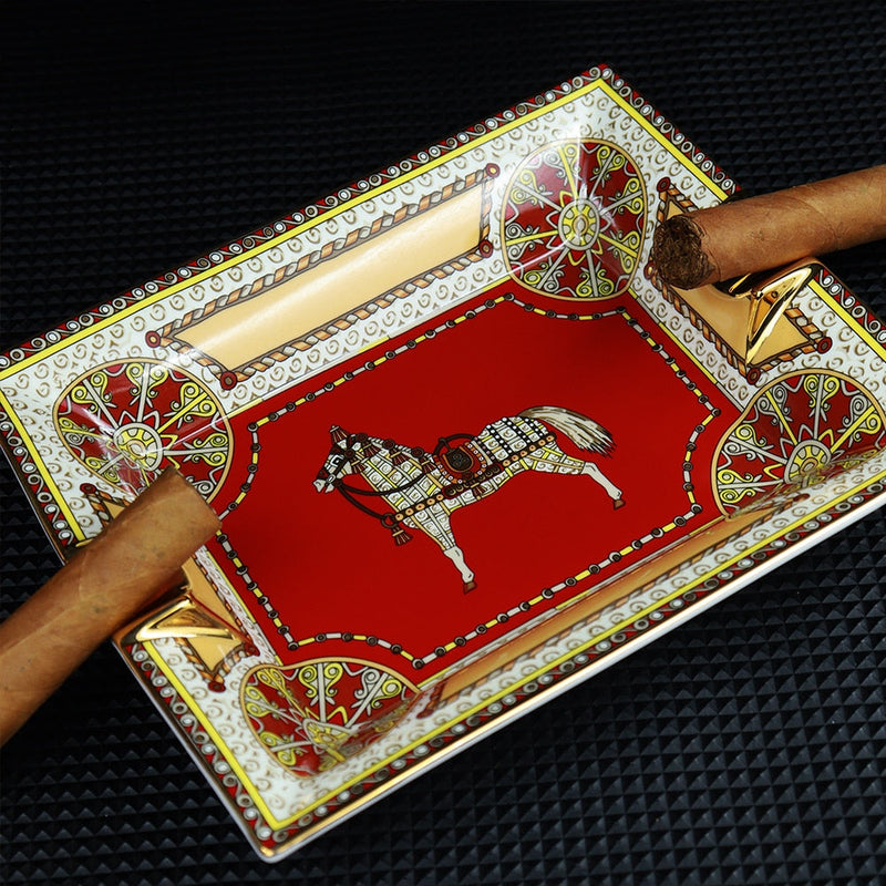 Luxury Equestrian Ceramic Cigar Ashtray - Limited Edition