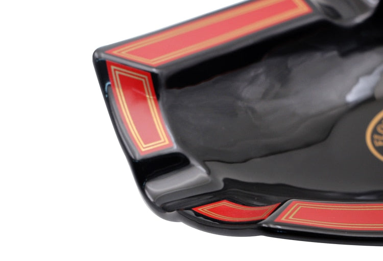 Luxury Ceramic Cigar Ashtray - Elegant Black & Red