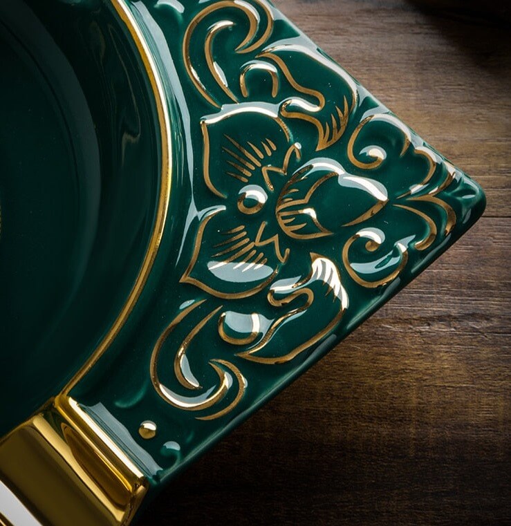 Luxury Green Ceramic Cigar Ashtray - 4 Slots