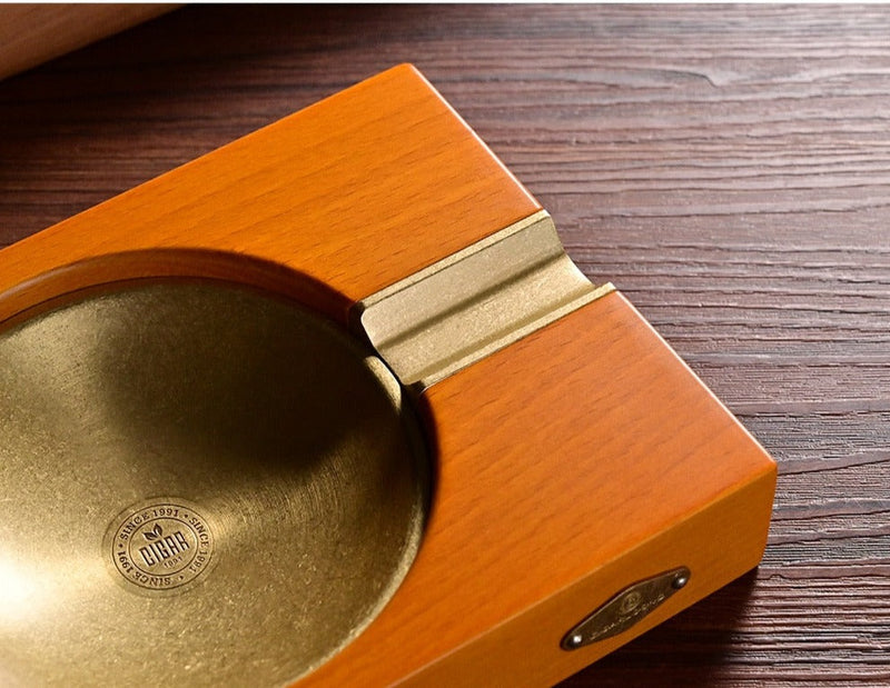 Vintage Cigar Ashtray in Antique Bronze and Wood