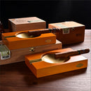 Vintage Cigar Ashtray in Antique Bronze and Wood