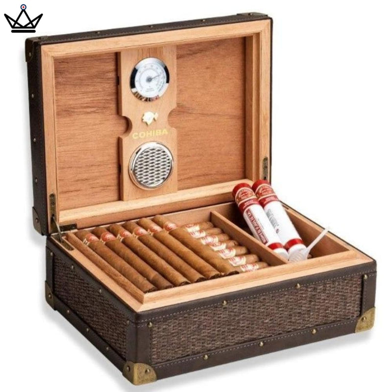 Elegant Cedar & Leather Cigar Humidor - 50 Capacity