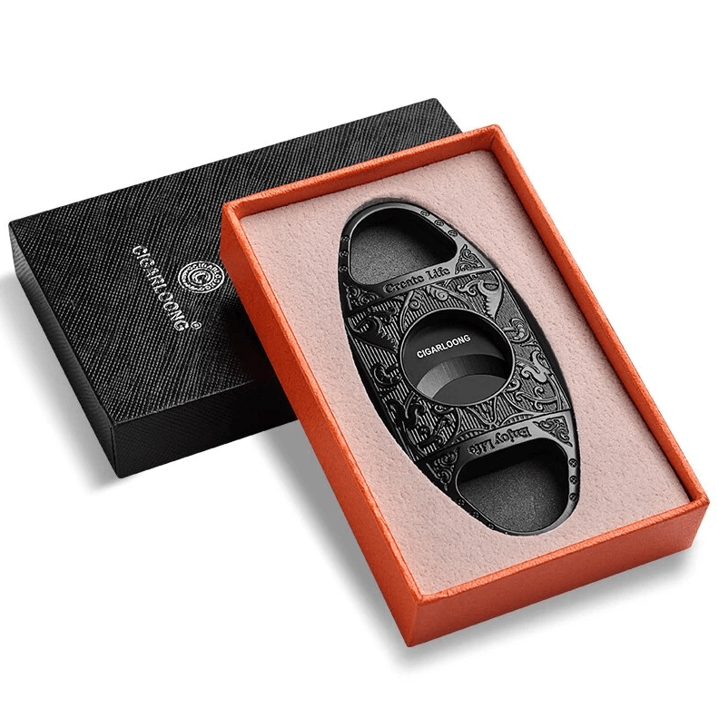 Premium Double Blade Engraved Steel Cigar Cutter