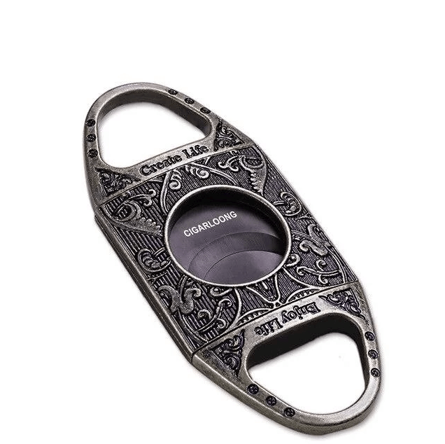 Premium Double Blade Engraved Steel Cigar Cutter