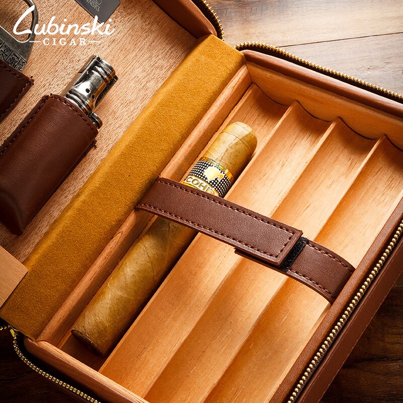 Elegant Wood & Leather Cigar Humidor Box