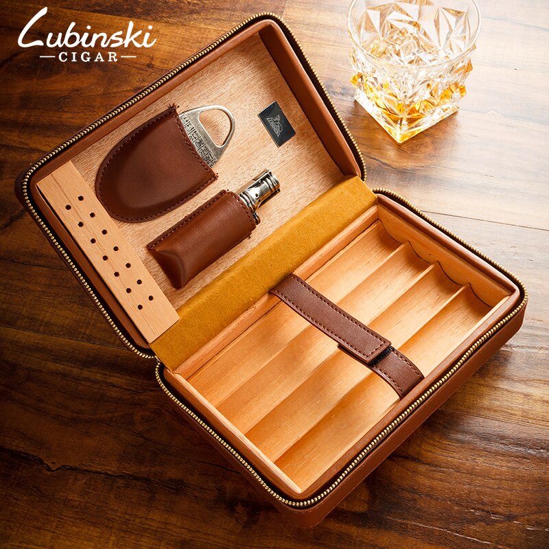 Elegant Wood & Leather Cigar Humidor Box