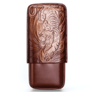 Portable Travel Cigar Humidor - Leather Tiger Design