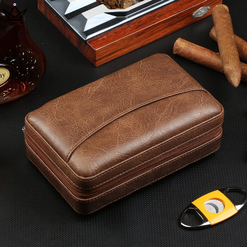 Leather Travel Cigar Humidor with Humidifier