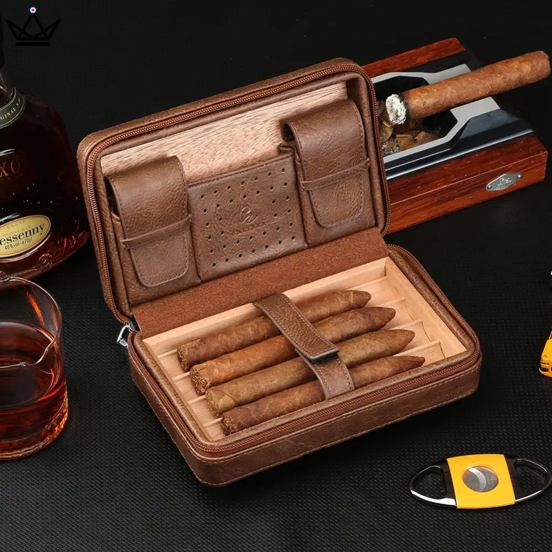 Leather Travel Cigar Humidor with Humidifier