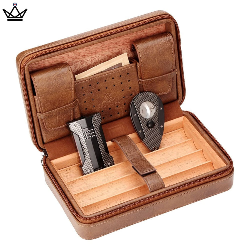 Leather Travel Cigar Humidor with Humidifier