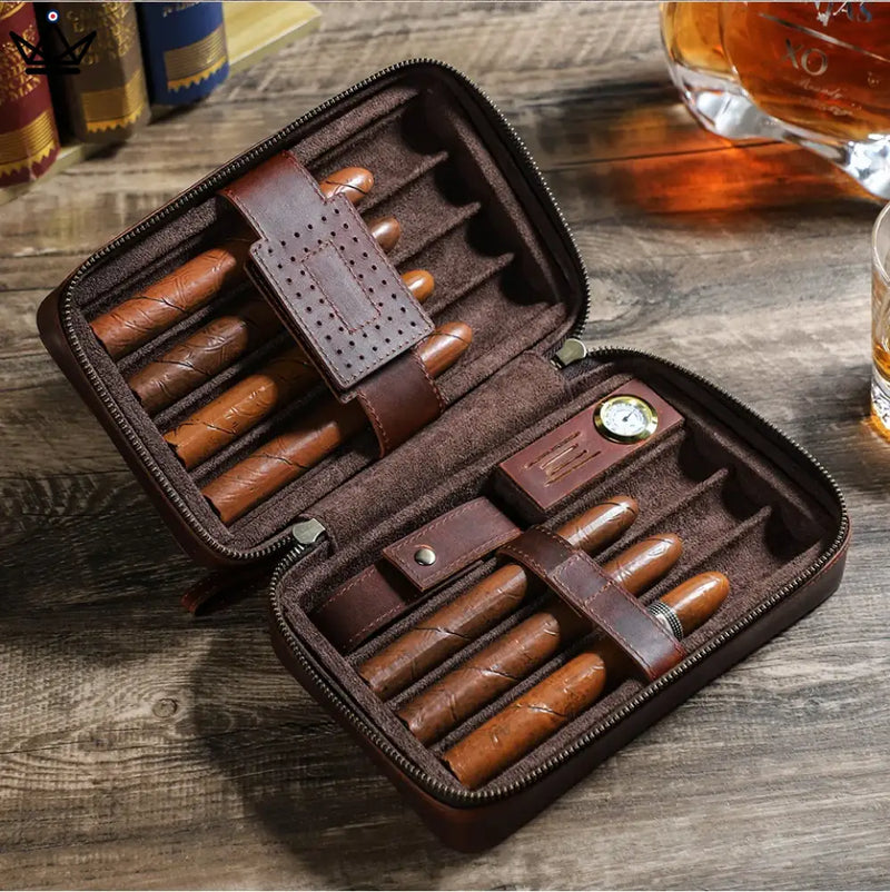 Leather Travel Cigar Humidor with Humidifier