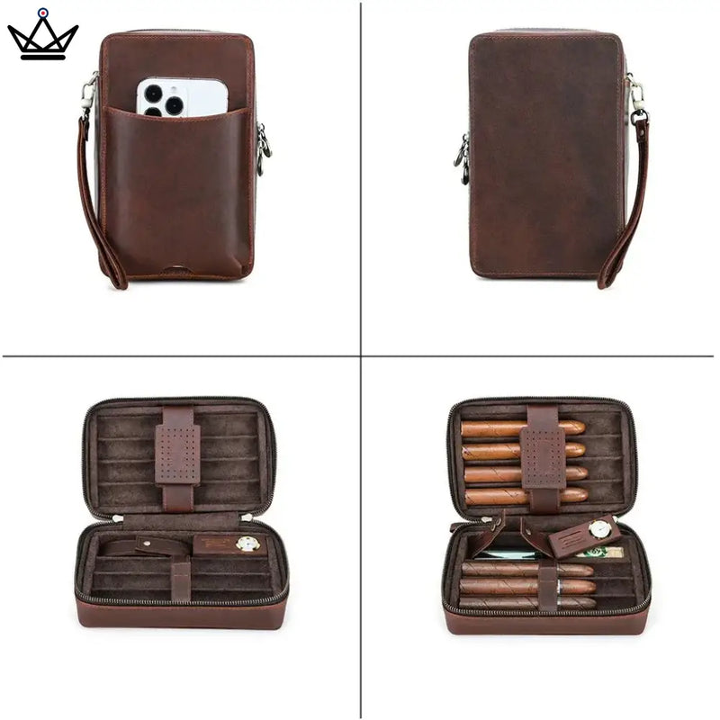 Leather Travel Cigar Humidor with Humidifier