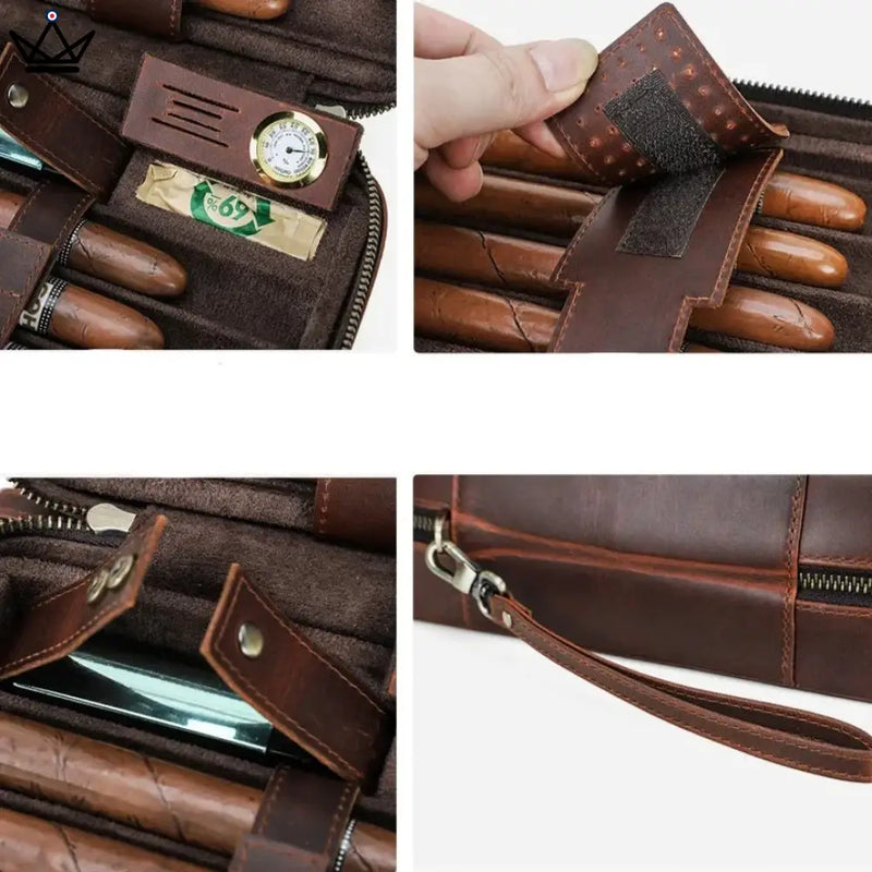 Leather Travel Cigar Humidor with Humidifier