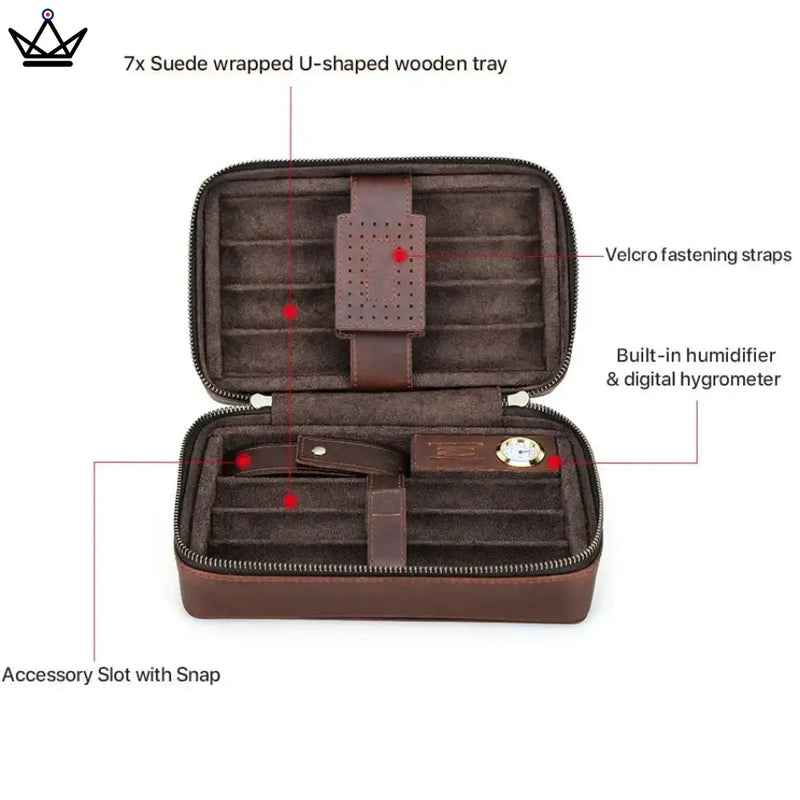 Leather Travel Cigar Humidor with Humidifier