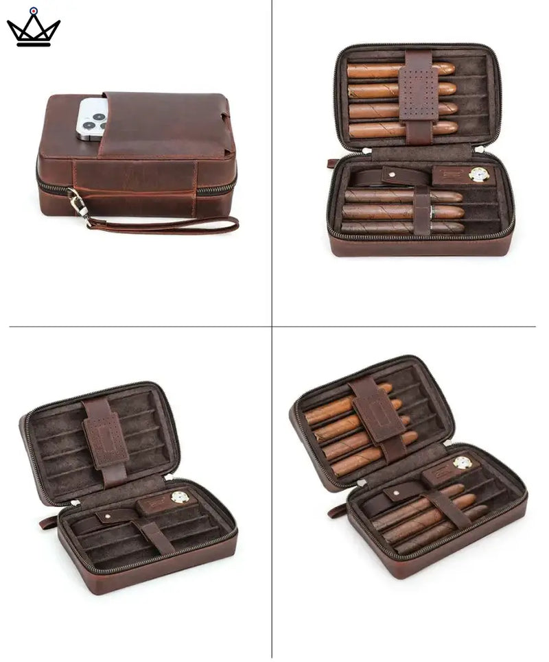 Leather Travel Cigar Humidor with Humidifier