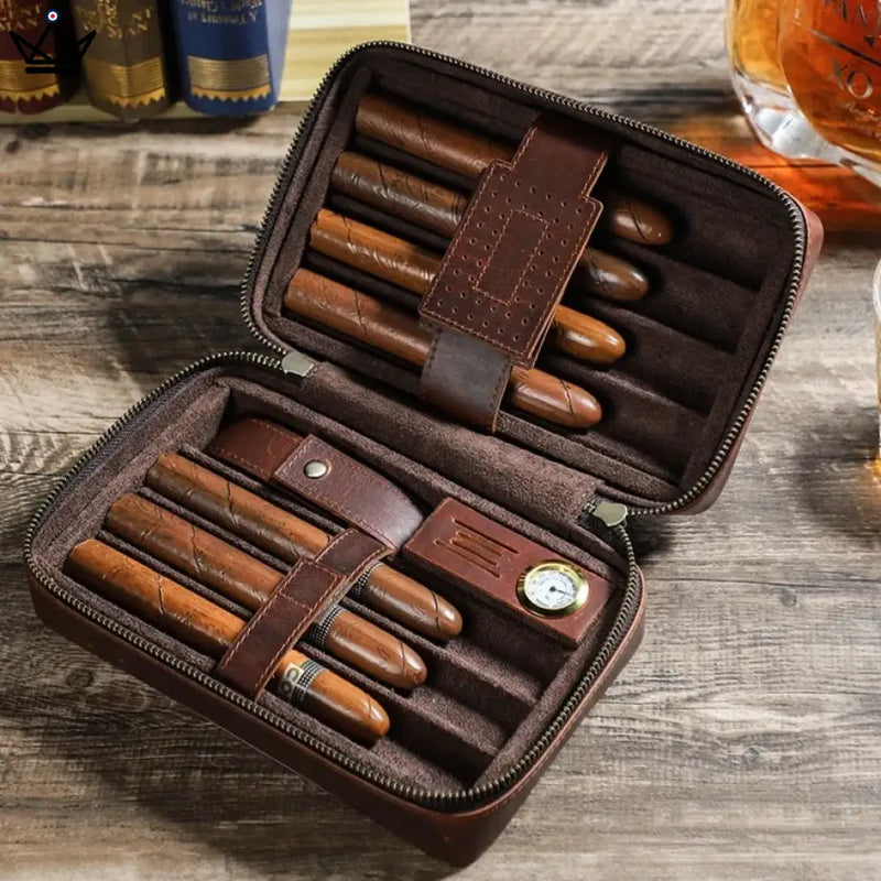 Leather Travel Cigar Humidor with Humidifier