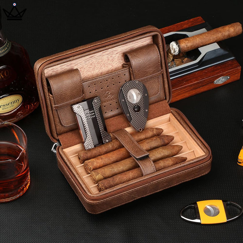 Leather Travel Cigar Humidor with Humidifier