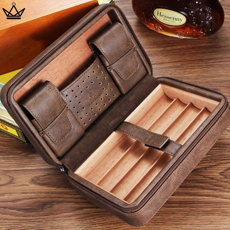 Leather Travel Cigar Humidor with Humidifier