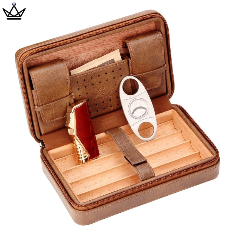 Leather Travel Cigar Humidor with Humidifier