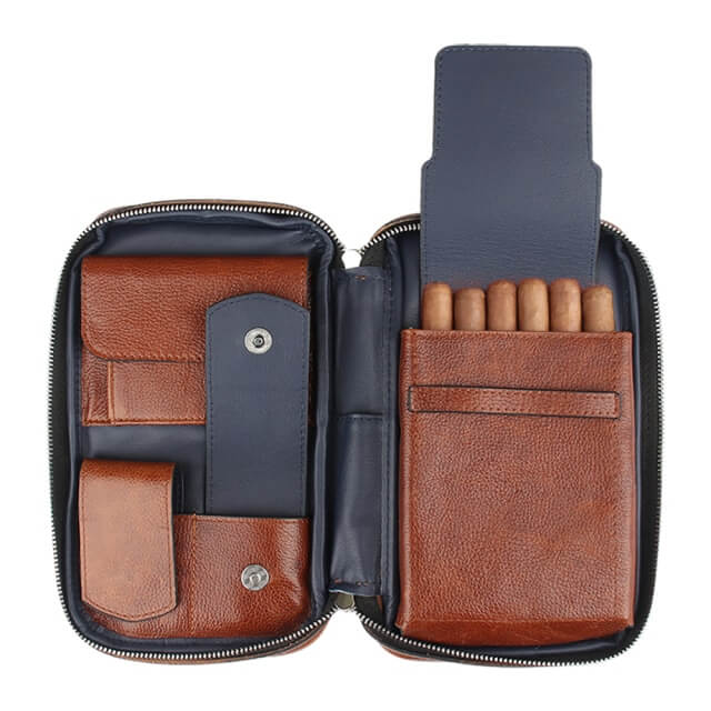 Luxury Leather Cigar Case - Travel Humidor for 6-7