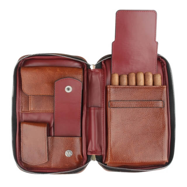 Luxury Leather Cigar Case - Travel Humidor for 6-7