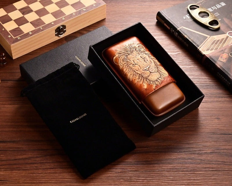 Luxury Leather Cigar Case with Built-In Humidifier